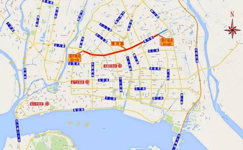 终点通过黄河路与泰山路互通立交与黄河路,泰山北路,汕北大道衔接