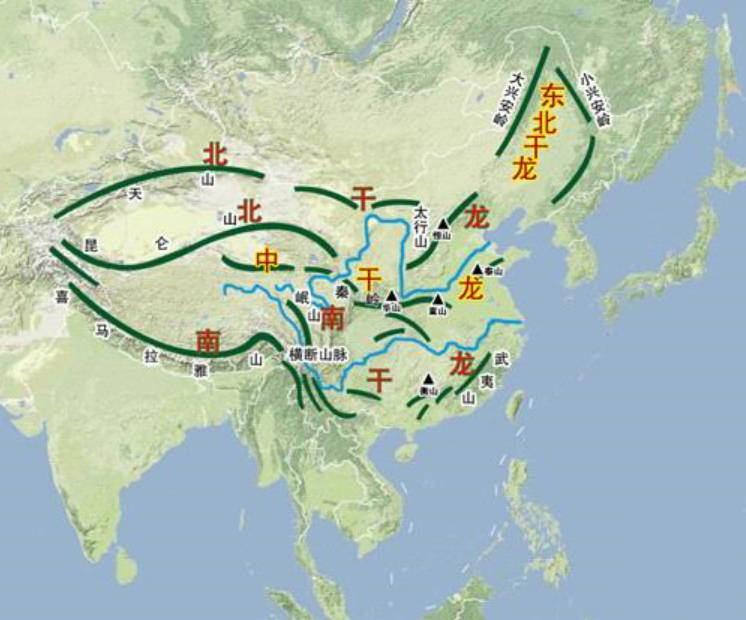 中国四大干龙地形图龙脉风水与人的关系密切,既能使人吉祥安康,也会给
