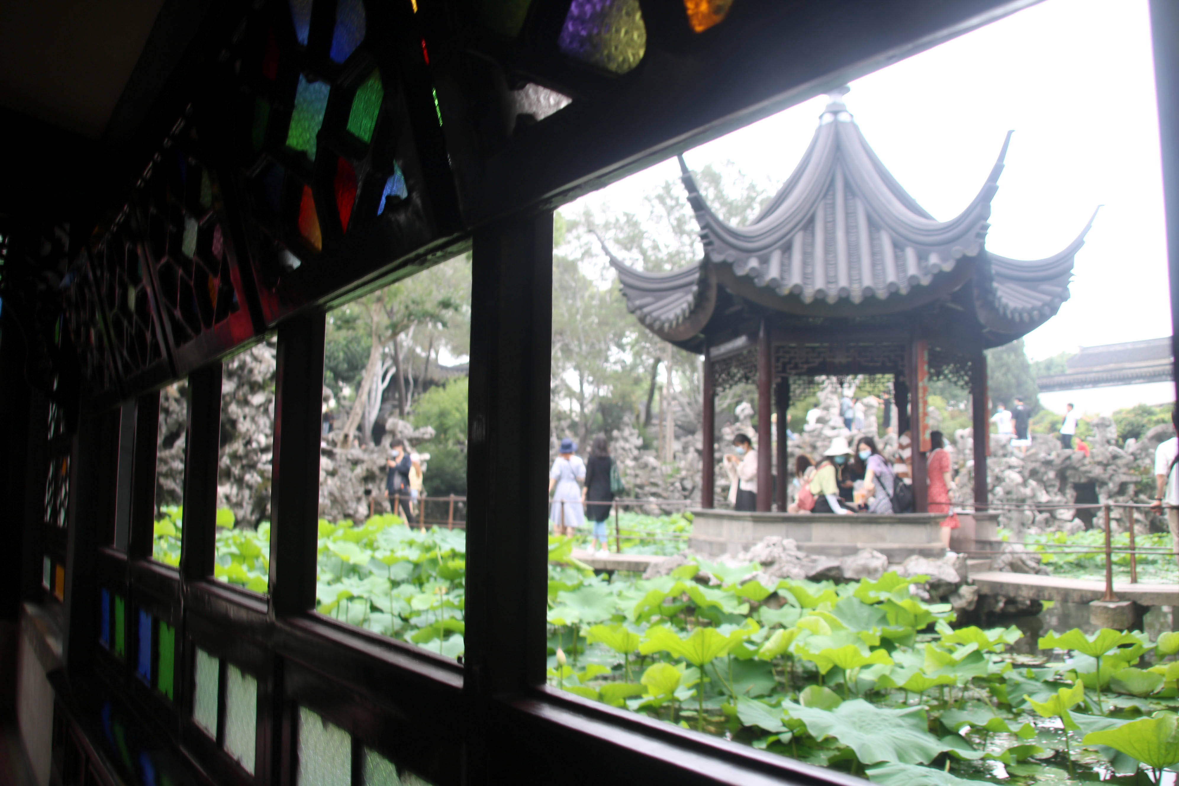 天,江苏苏州雨后开气转好,市民和游客来到苏州古典园林狮子林观光游览