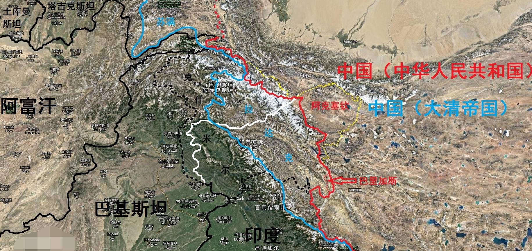 从地图上看,它与青藏高原实际是一体的,喀喇昆仑山脉如同高耸的脊梁