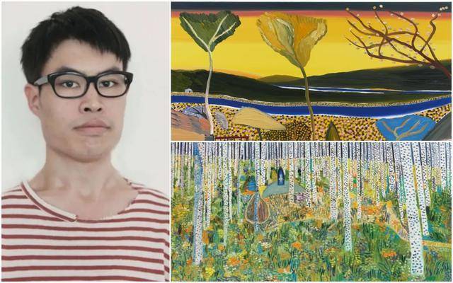 35岁的华裔画家王俊杰和他的画