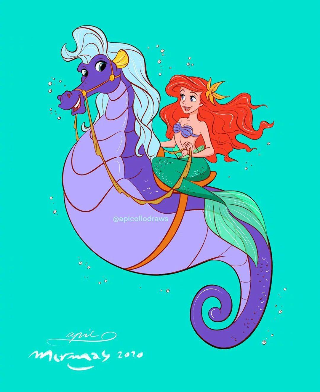 迪士尼美人鱼公主插画(美人鱼、公主、海洋、童话)儿童插图_北极熊素材库