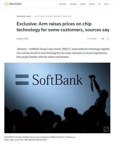 原创软银考虑出售ARM，芯片价格将提高四倍，苹果或成最大潜在买家