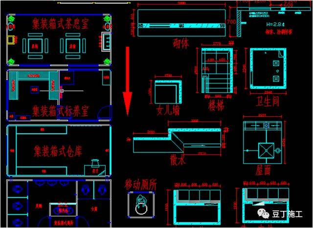 1,模块化 项目前期策划与二次场布统一使用临建cad模块,方案形成初稿