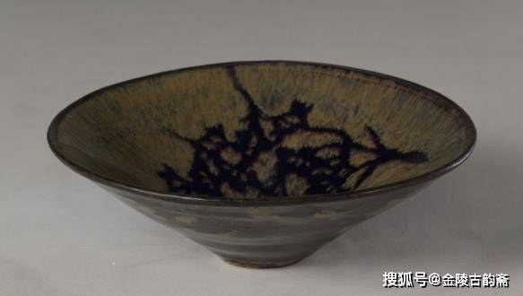 中國 宋時代 吉州窯貼紙鳳凰・花卉紋 天目茶碗 ○逸品○