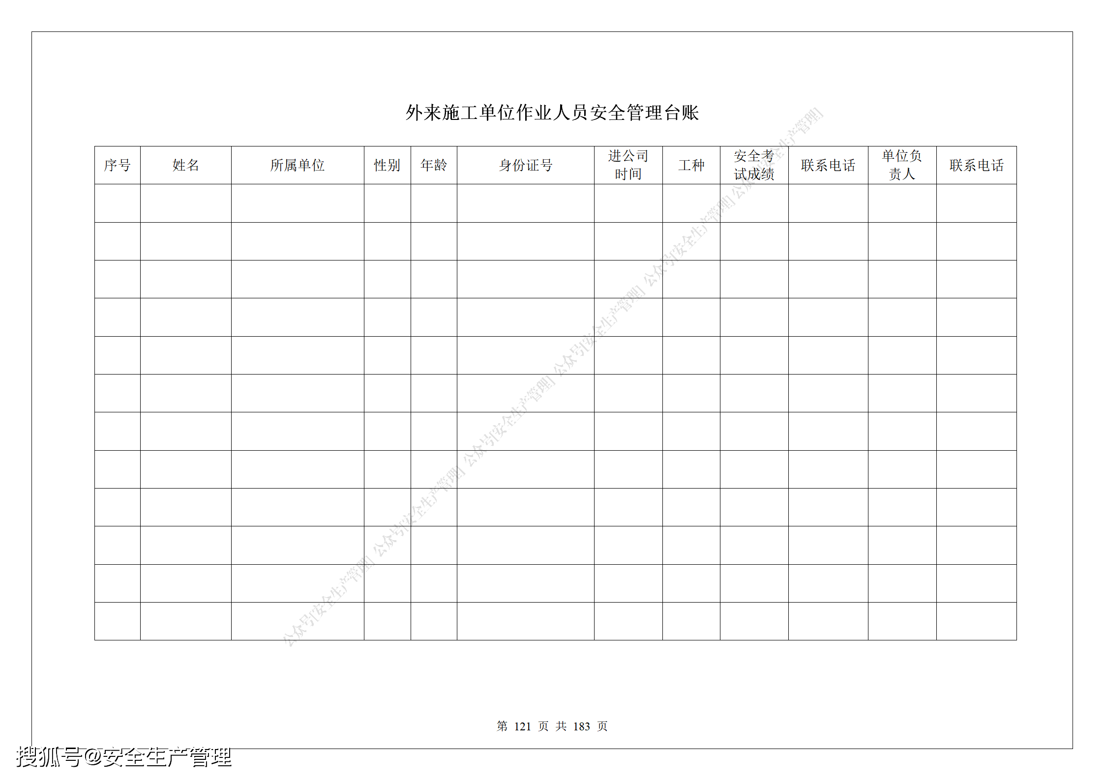 安全生产标准化管理台账表格汇编(180页)