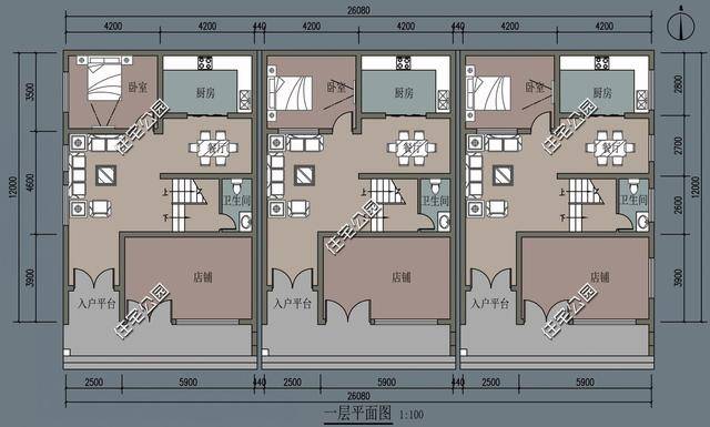农村宅基地16×12m,一侧不开窗,该如何设计双拼户型?