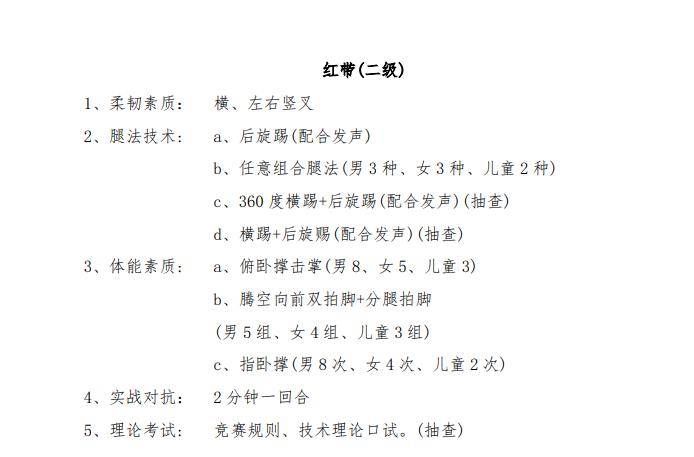 柔韧素质的要求还是有些高的,从黄绿带到红带的考级都要求横叉,左右