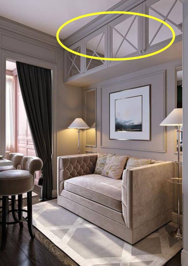 沙发|以后沙发后面别空着了,一排吊柜放上面,装衣服收杂物小户型救星