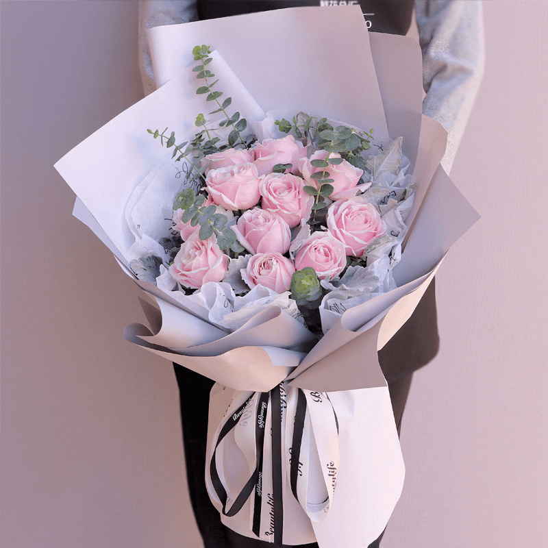 top 9,诚挚的心-11朵粉玫瑰鲜花韩式花束