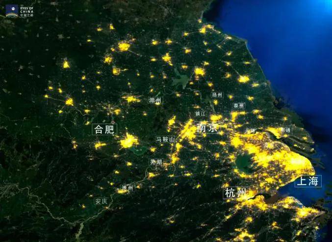 卫星图像显示:安徽滁州夜间灯光7年增112%