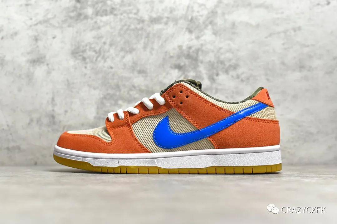 耐克灯芯绒蓝钩 nike sb dunk low orange label 白红橘色板鞋 bq6817