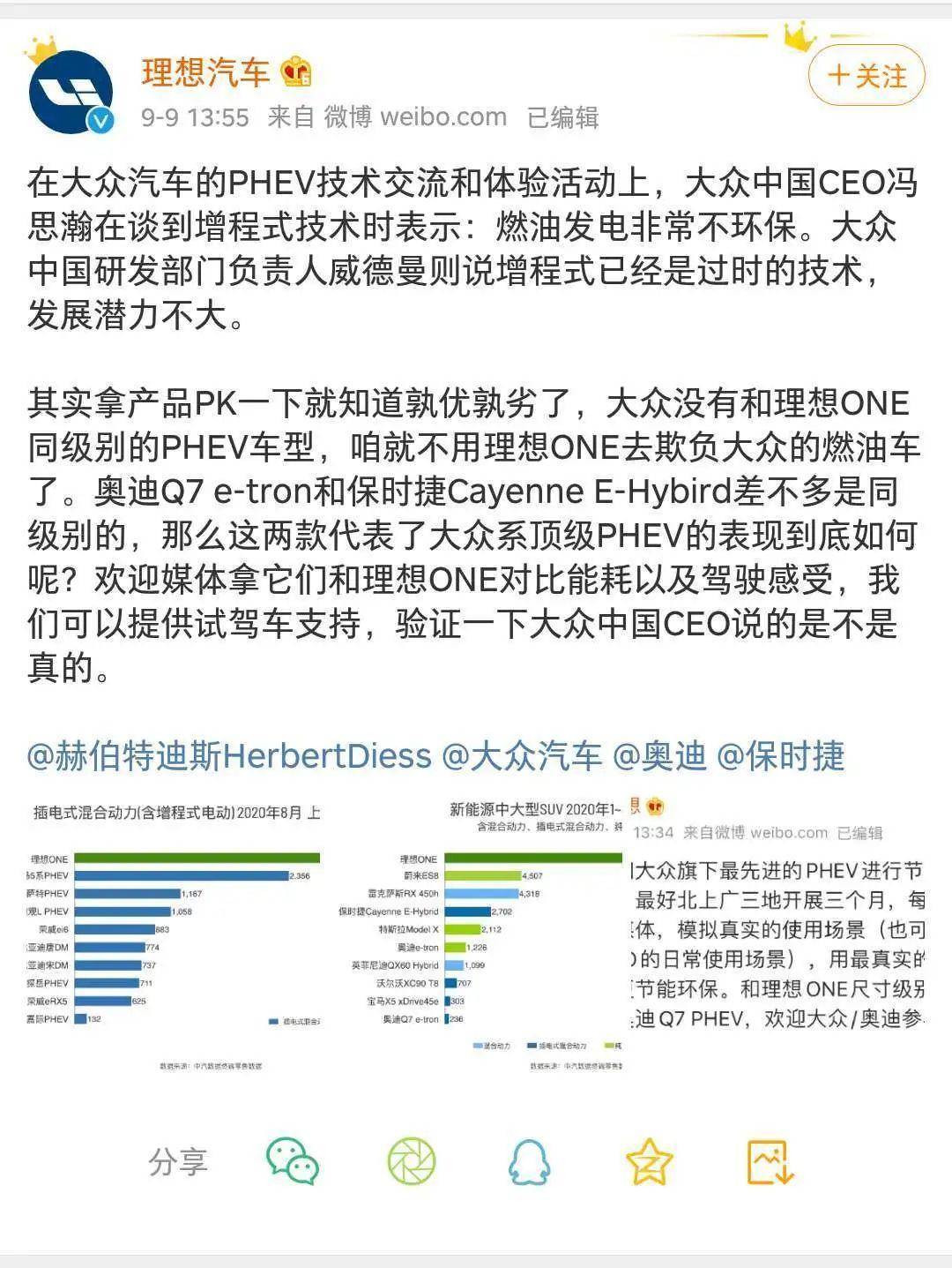 李想|李想隔空“约战”大众中国CEO，这次没爆粗口