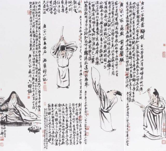 冯远 唐宋八大家系列 中国画 170cm×42cm×4 2019年