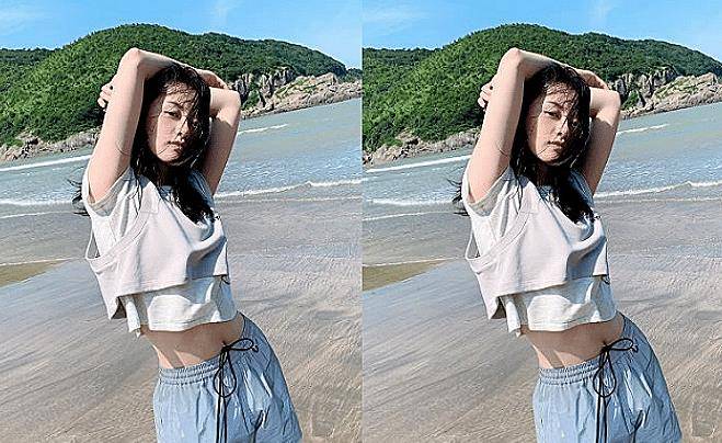 原创袁冰妍晒旅行照意外暴露马甲线,当她跳在空中露出肚子时,我酸了