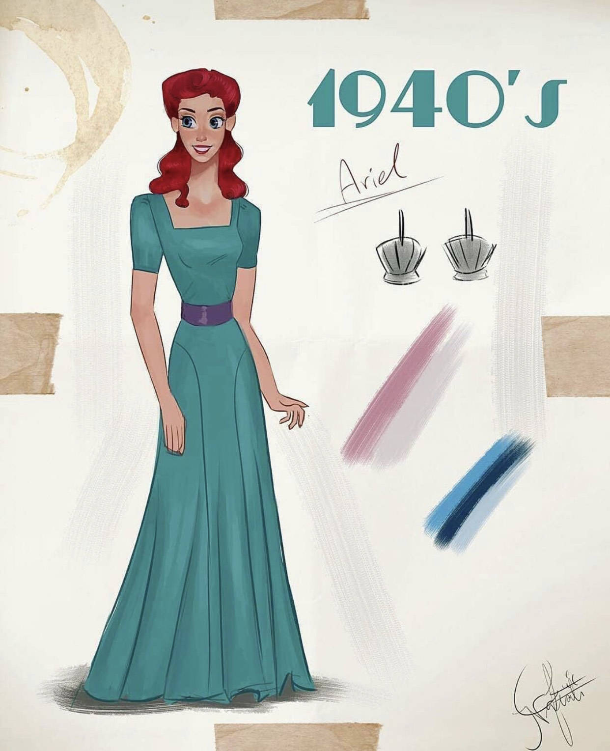 白雪公主|迪士尼公主当模特，演绎“19世纪服装变化”，50年代的贝儿真好看