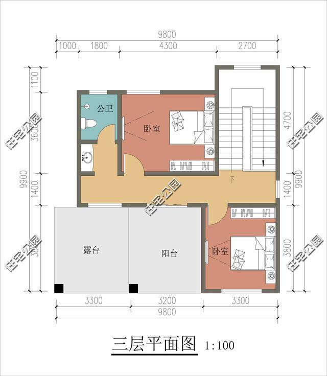 原创农村建房占地面积80至100平米房屋方正三层带露台该怎么设计