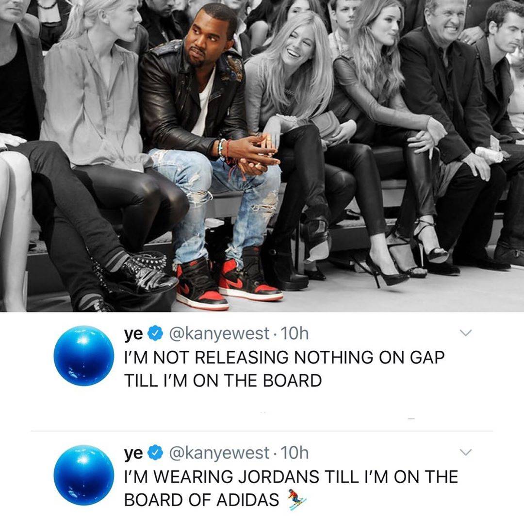 侃爷喊话gap与adidas 威胁 加入董事会前只穿nike旗下的jordan 合作