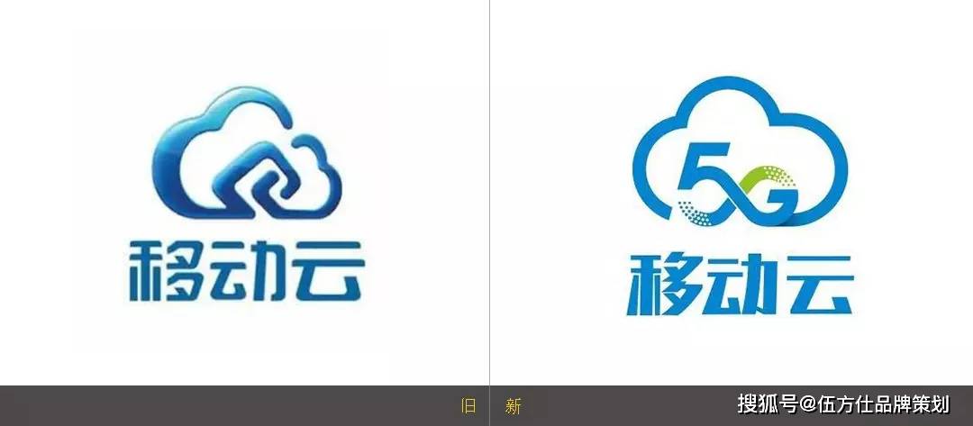 移动云新 logo设计采用中国移动品牌色中的蓝和绿为主色调,既保持了