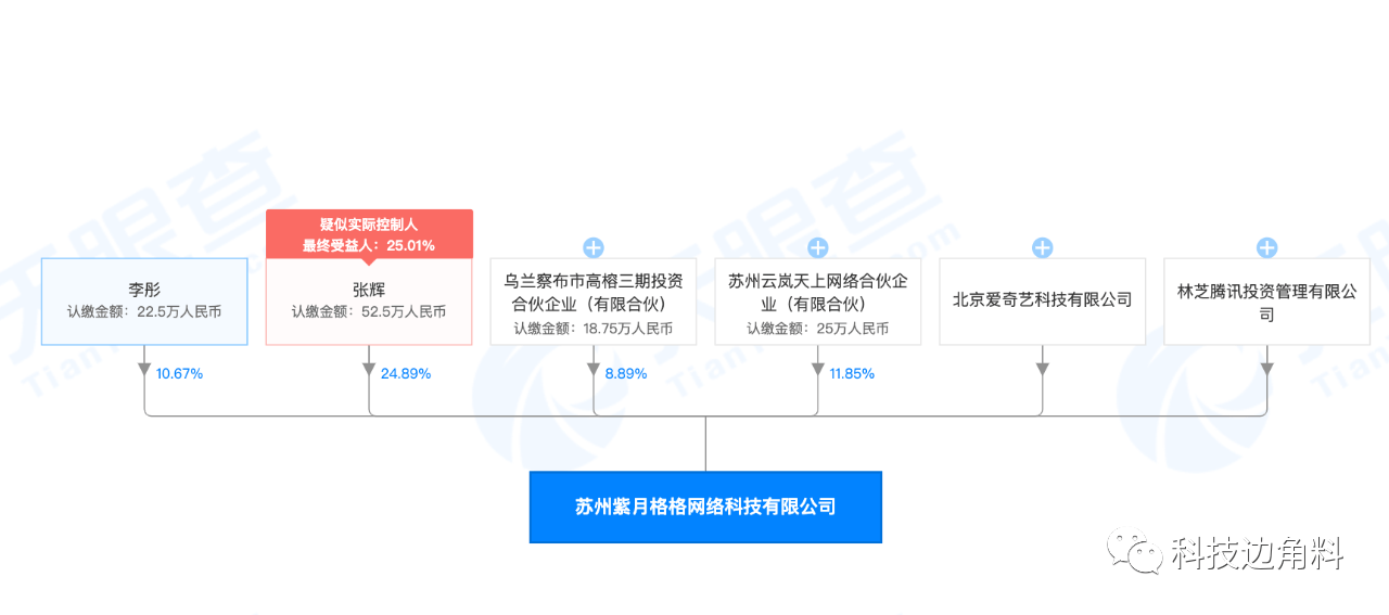 张辉|腾讯投资苏州紫月格格公司，爱奇艺也是股东