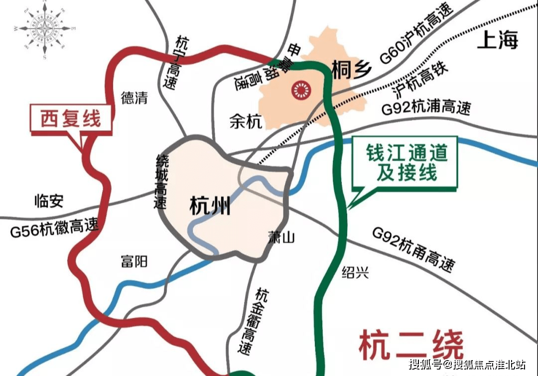 3站到杭州(在建,2020年交付),智轨(规划中);杭浦高速,沪昆高速,双高速