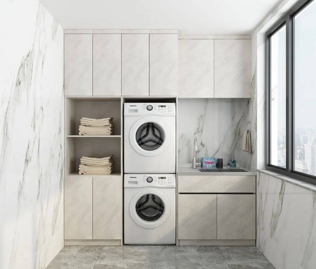 01 洗衣柜 吊柜 可以说是最常见的阳台洗衣柜设计样式.
