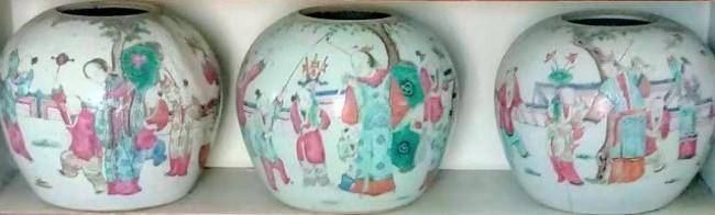 清 同治 粉彩茶罐 中国 古美術 大清同治年制茶叶罐粉彩人物故事图瓷罐仿古瓷器摆件大号铜环盖罐古董