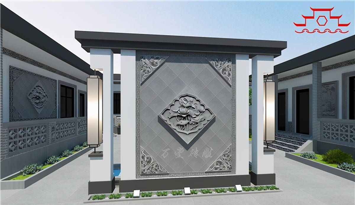 浙江新中式院子影壁墙仿古砖雕装饰设计