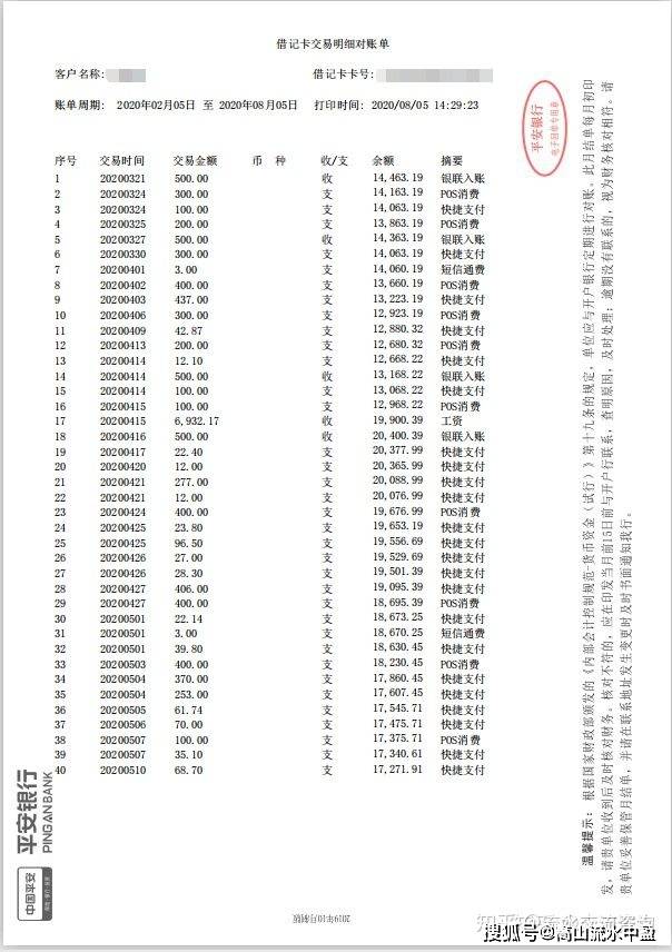 银行流水单时间 来自搜狐网