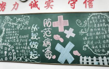 德清求是高中:科学应对,群防群控—病毒防范 健康卫生黑板报