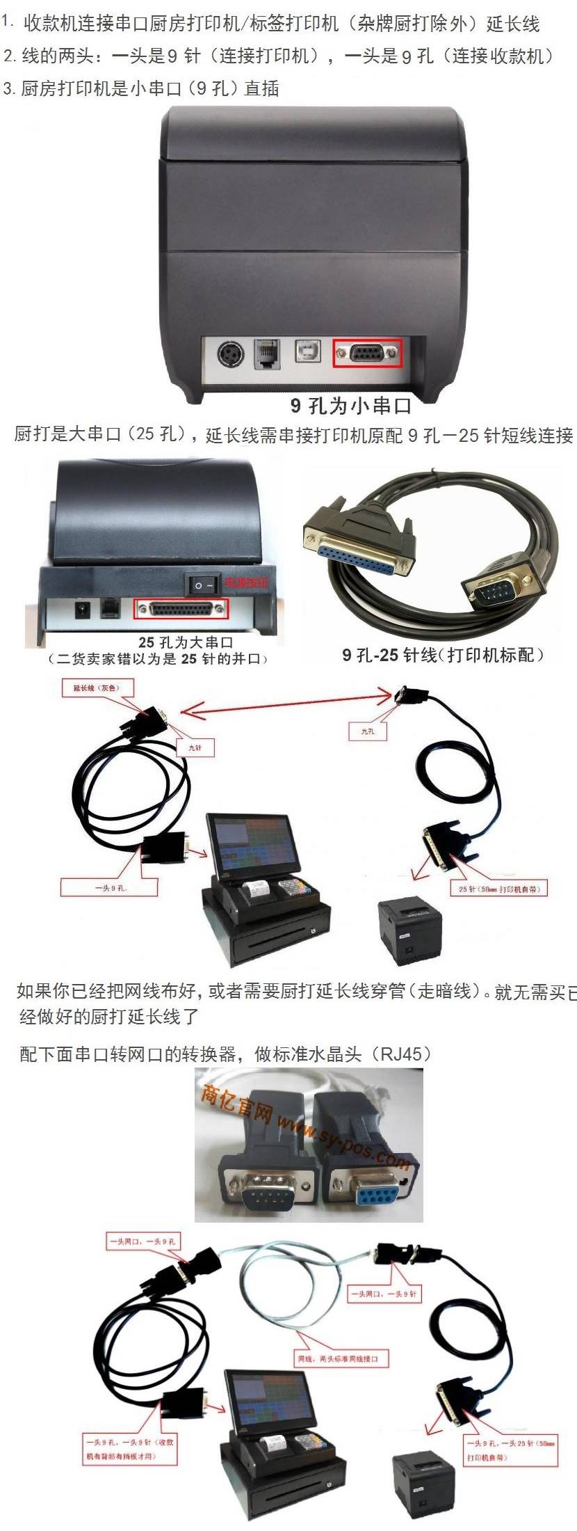 会用|收款机与厨房打印机连接线串口 打印机延长线