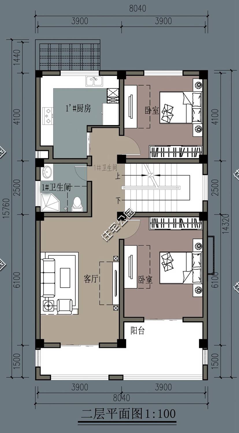 原创临街面宽10.2米,进深14-18米,该怎么设计二层建房?