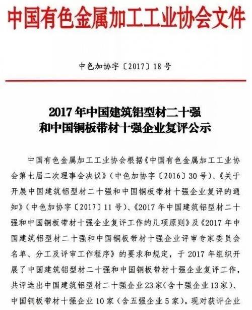 凤铝铝材排名第排名_2021年中国铝材二十强排名榜单(推荐收藏