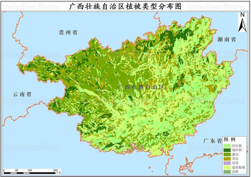 2001年广西壮族自治区植被类型分布数据