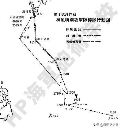 ▇第二次"丹"作战的飞行路线图,包括"银河"部队,气象侦察机和引导机的