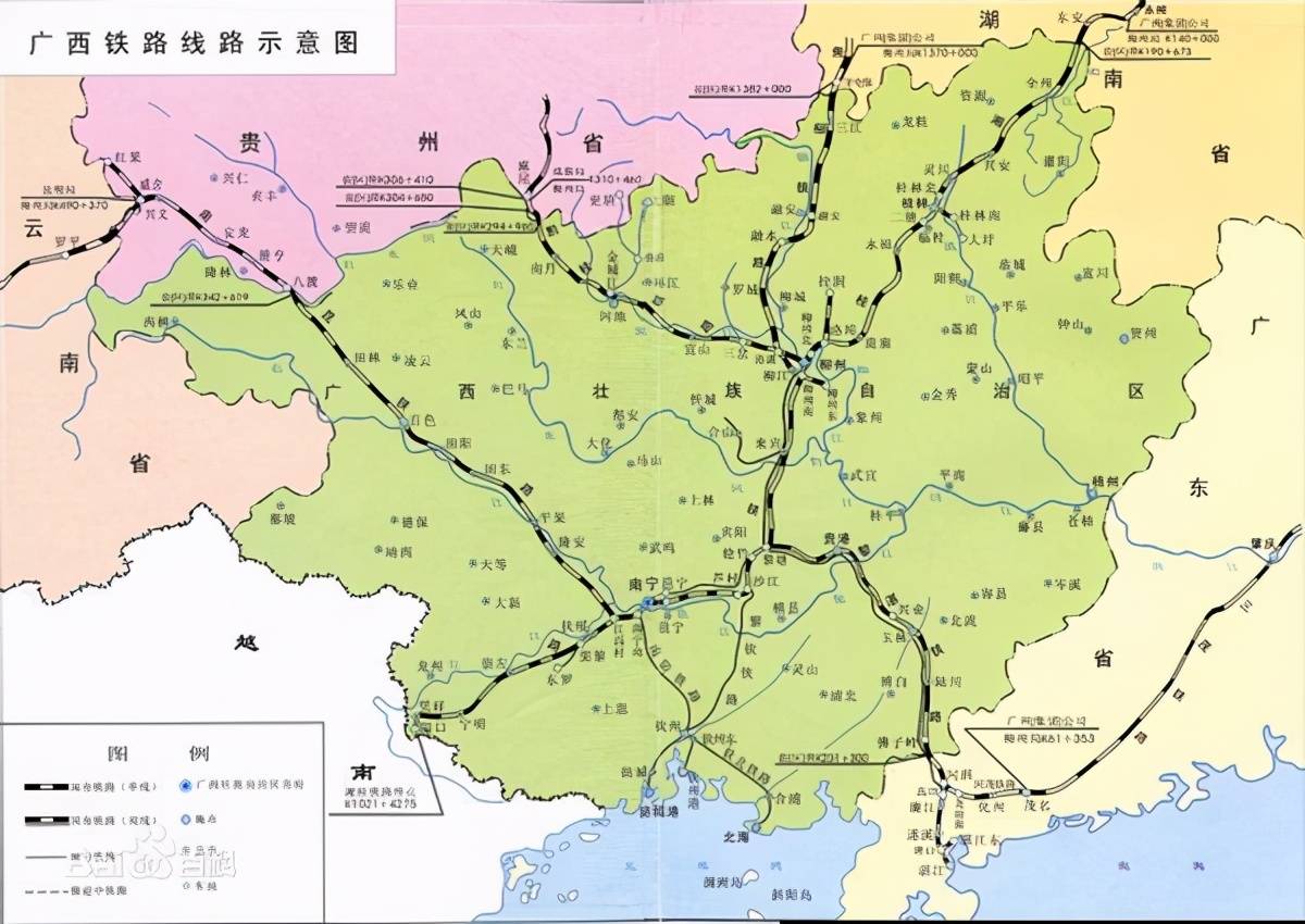 图为1992年广西铁路线路示意图 柳州是当时广西最大的铁路枢纽