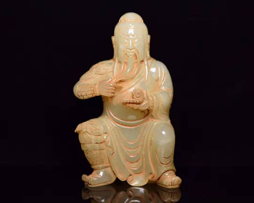 和田玉关公坐像摆件