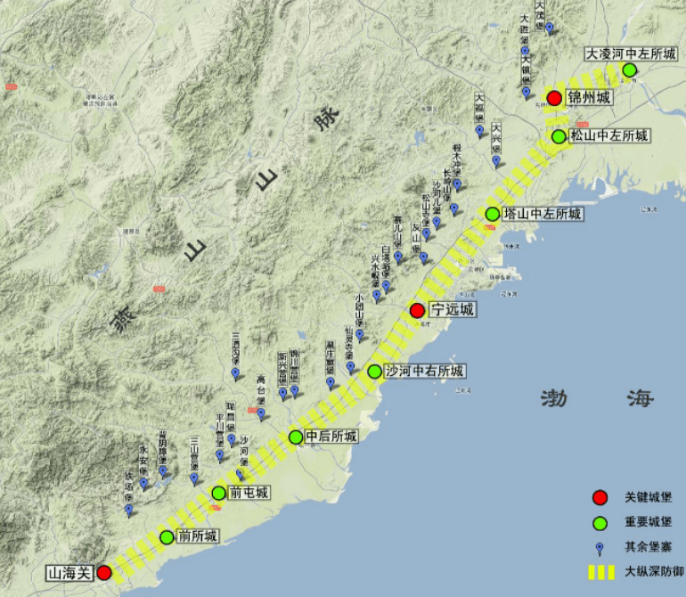 宁远周边的地理及地势特征赋予了其易守难攻的特点,且有觉华岛作为