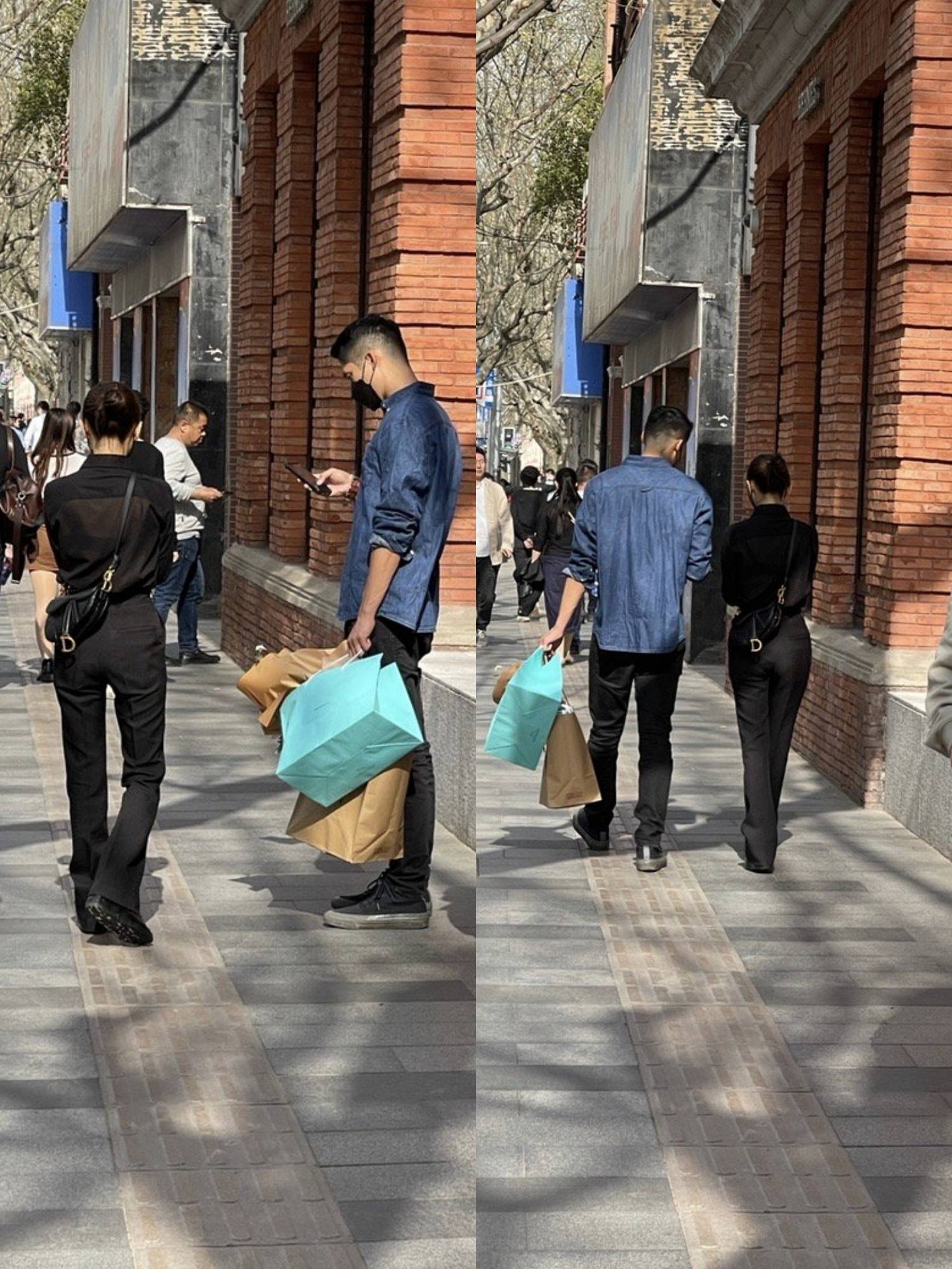 网友偶遇王子文吴永恩牵手逛街,王子文一身黑亮眼上镜,背影着实迷人