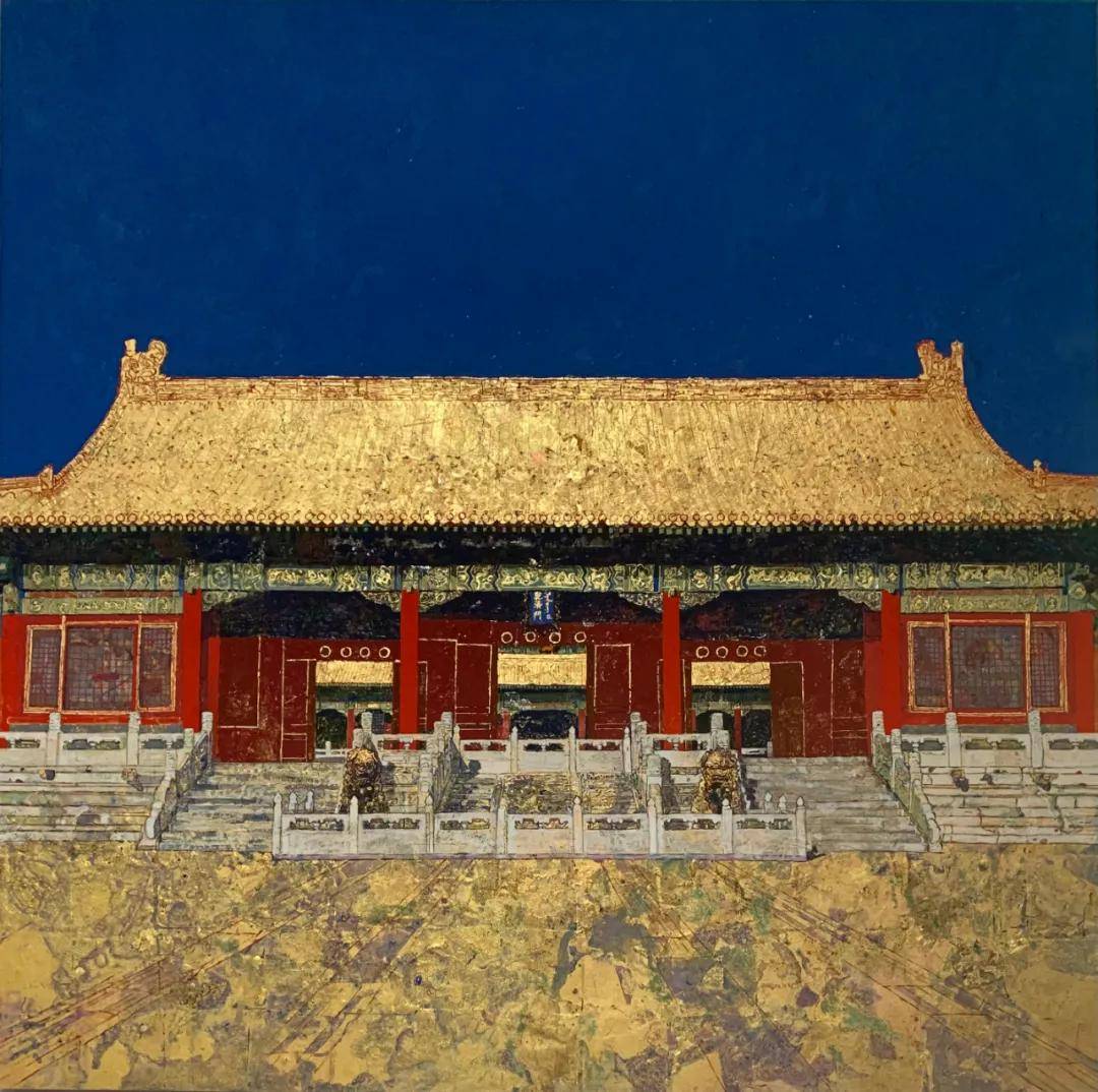 杨荷香岩彩画《故宫内廷》系列之一《乾清门》 120x120cm