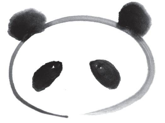 4,在与眼睛下方的同一水平线上点画熊猫的鼻子.