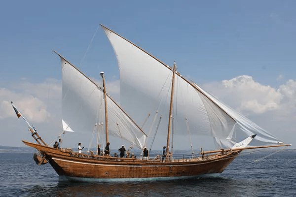 现代帆船多使用三角帆,三角帆最早出现在阿拉伯帆船上,可以较好的迎风