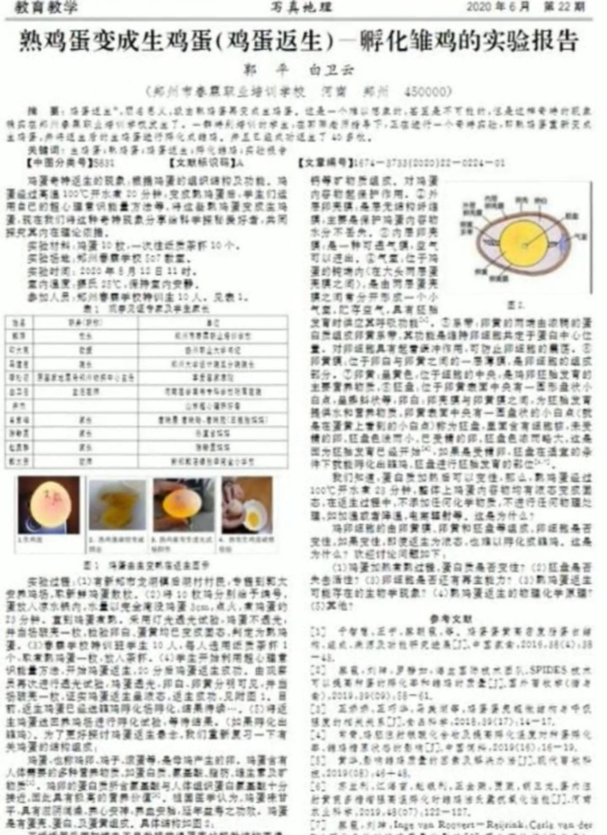 原创河南一校长熟鸡蛋用意念能返生论文引起热议