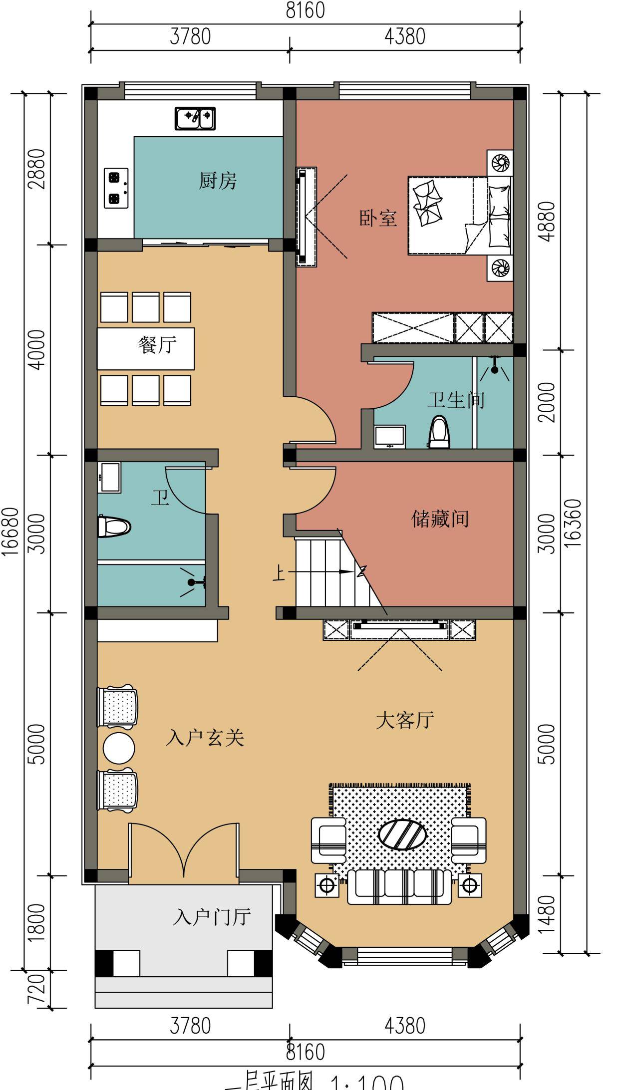 狭长宅地尤其注重空间的合理利用,这套户型进入室内先见客厅与玄关