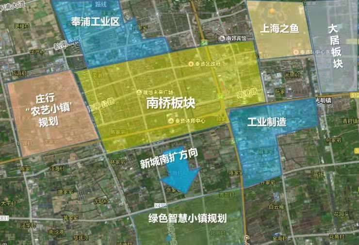 形成了如今的奉贤新城, 区域沿着最南面的g1501向南扩张,而绿地铂晶舍