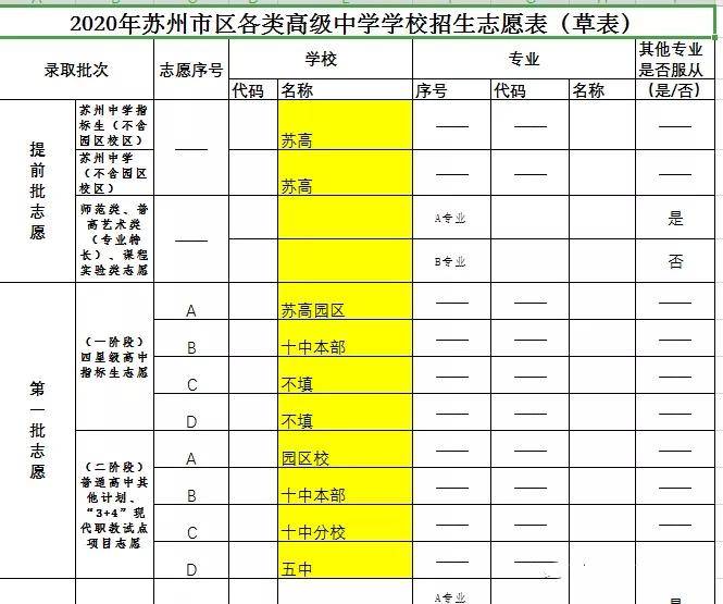 参考2020苏州中考志愿表草表