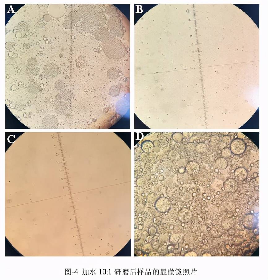 2,颗粒分布 将卸妆油,水,按照10:1的比例混合,在显微镜下观察混合物