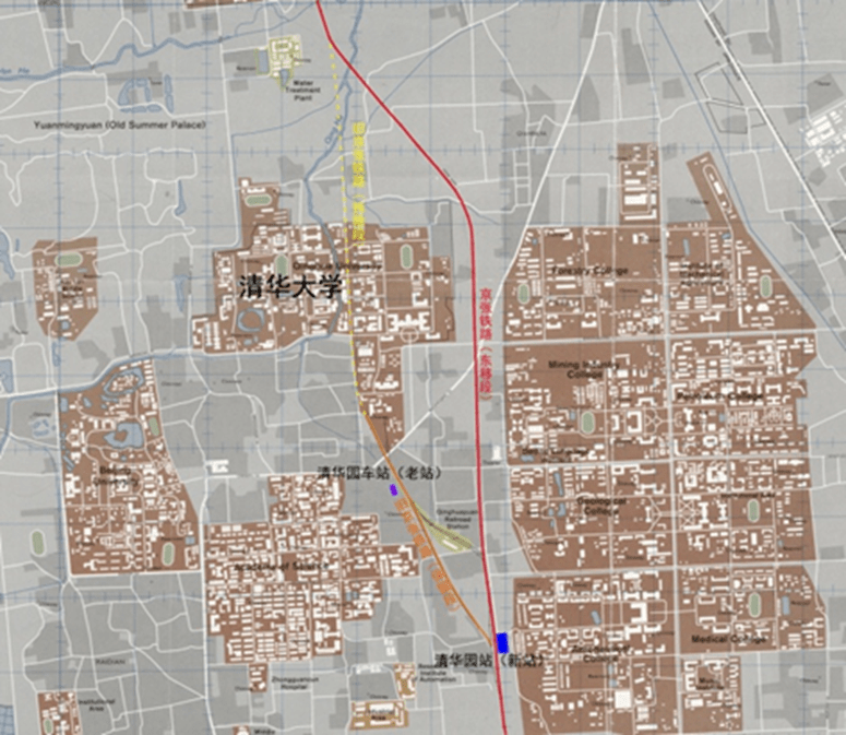 1982年清华大学与京张铁路及清华园车站位置关系