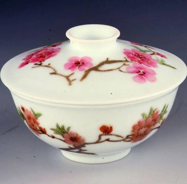 釉上水点桃花盖碗(10cm)