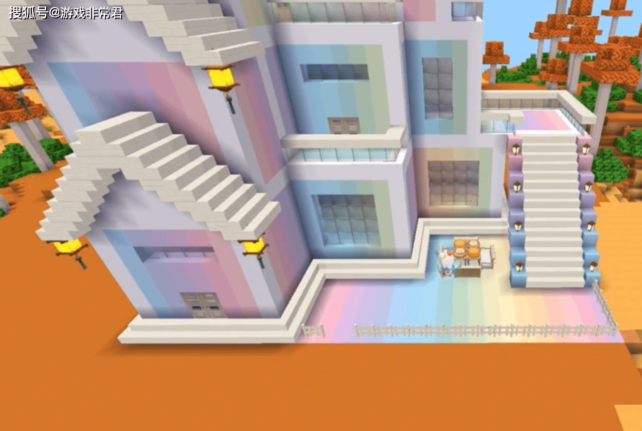 迷你世界:搭建一栋梦幻三层小楼,渐变颜色让玩家如临梦境